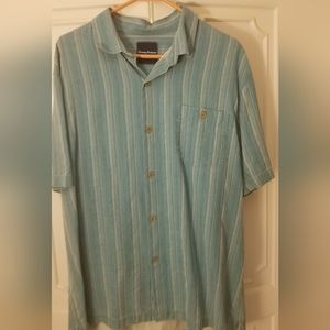 Tommy Bahama turquoise mens dress down button XL silk